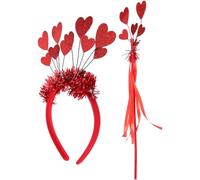 WEKADRIN Diadema de Corazón Rojo Brillante para San Valentín 2 Piezas Varita Mágica Accesorios de Disfraz para Fiesta y Celebración Diademas de San Valentín para Mujer