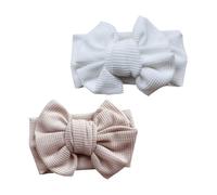 WEKADRIN Diadema Grande Lazo Para Ñiño y Niña, Tejido Wafle, Talla Única, Colores Blanco y Beige, Accesorios Suaves Sin Marcas Para Recién Nacidos, Adecuado Para Fiesta y Celebración, Pack 2 Piezas