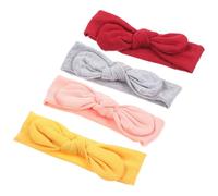 WEKADRIN Diademas para Bebés Niñas Lazos Grandes Elásticos 4 Piezas Rosa Gris Amarillo y Vino Tinto Accesorios Suaves Cabello Ideales para Recién Nacidos y Niñas Pequeñas