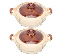 WEKADRIN Juego de 2 Cazuelas de Barro Japonesas con Mango Ergonómico Capacidad 05L Aptas para Horno y Cocina de Arroz Macetas de Piedra Coreana para Uso Individual en Hogar y Comedor