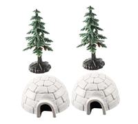 WEKADRIN Mini Figuras Decorativas de Casa de Hielo 4 Piezas, Modelo Plástico Resistente, Incluye 2 Casas y 2 Árboles de Navidad, Decoración para Mesa de Arena y Paisaje Navideño, Tamaño