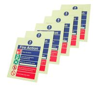 WEKADRIN Pegatinas Autoadhesivas Luminiscentes de Vinilo 15X20 CM 6 Unidades Señal de Seguridad contra Incendios Procedimiento de Actuación para Escuelas Oficinas y Almacenes