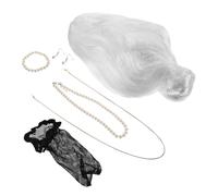 WEKADRIN Peluca Disfraz Anciana con Moño Gris Suave y Ligera para Mujer con Gafas Cadena Collar Pulsera y Pendientes y Transpirable para Halloween y Fiestas Cómicas