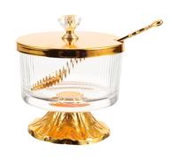 WEKADRIN Tarro de Azúcar y Frascos de Vidrio con Tapa Dorada, Recipiente para Condimentos y Café, Diseño Europeo de Vidrio con Textura Vertical, Uso en Cocina y Sala, Set Decorativo