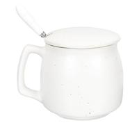 WEKADRIN Taza de Cerámica Blanca Vintage 350 Ml con Tapa y Cuchara Taza de Leche para Desayuno y Café Adecuado para Hogar Oficina y Cafetería Práctica y Resistente