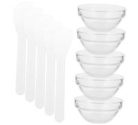 WEKADRIN Tazón Para Mezclar Mascarillas Faciales 5 Piezas Pequeño Transparente De Vidrio Grueso Para Spa En Casa y Salón De Belleza Con 5 Palitos Blancos Para Mezcla