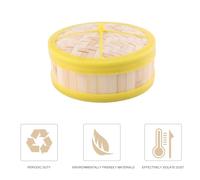 WEKADRIN Vaporera de Bambú con Tapa de 20 CM Borde Plástico Amarillo Resistente Vaporera Nivel para Cocinar Dim Sum Bollos Verduras y Arroz Utensilio Práctico para Cocina China