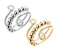 WEKAMOS 2 Piezas Anillos Antiestrés Resistentes con Cuentas Giratorias de Metal Dorado y Plateado Accesorio Compacto para Aliviar Ansiedad y Malos Hábitos
