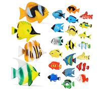 WEKAMOS 24 Piezas Figuras de Peces de Plástico Juguetes Educativos de Animales para Diversión el Agua y Aprendizaje de Peces Tropicales