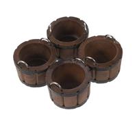 WEKAMOS 4 Piezas Miniature Wood Buckets con Mango Metálico Pequeños Barriles de Madera para Decoración de Cocina Casa de Muñecas Accesorios para Paisaje Miniatura y Creativo