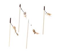 WEKAMOS 4piezas Juguetes para Gatos con Mango De Madera Forma para Coquetear Colgante De Plumas De Peluche y Cascabel para Jugar Casa Estilos