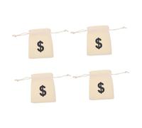 WEKAMOS Bolsa de Lona de Algodón Beige Cordón y Símbolo de Dinero, 4 Piezas, Diseño Creativo de Letras, Adecuado para Fiestas y Almacenamiento Fácil de Dulces