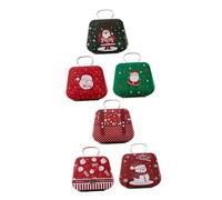 WEKAMOS Caja de Dulces Navideña de Hojalata con Asa Portátil Set de 6 Piezas Modelos A-F Recipientes Metálicos para Guardar Golosinas Bombones y Regalos Infantiles en Navidad