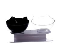 WEKAMOS Comedero Doble para Gatos y Perros con Diseño Inclinado y Protección de Cuello Tazones de Plástico Antideslizantes para Comida y Agua Colores Negro y Transparente para Mascotas