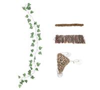 WEKAMOS Juego 4 Piezas de Puente Colgante para Reptiles Hamaca Triangular, Puente de Madera y Enredaderas de Musgo, Accesorios Decorativos para Terrarios de Lagartos y Serpientes