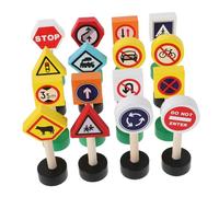 WEKAMOS Juego De 16 Mini Señales De Tráfico De Madera para Niños, Modelos De Señales De Calle, Juguetes De Educación Temprana para La Seguridad Vial Y El Juego Imaginativo.