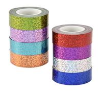 WEKAMOS Juego de Cintas Reflectantes Brillantina, 8 Colores, Cinta de Enmascarar de Tela Holográfica para Manualidades, Scrapbooking y Decoración Navideña, Rollo Adhesivo para Proyectos