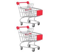 WEKAMOS Mini Carrito de Compras de Juguete Pequeño Rojo 11,5x8,5x12 Cm, 2 Piezas, Carrito de Supermercado en Miniatura para Almacenamiento y Juego de Simulación, Adecuado para Escritorio