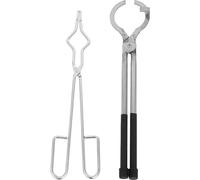 WEKAMOS Pinzas de Fundición de Acero Inoxidable 35 Cm y Pinza Pequeña para Crisol de Grafito, Accesorio para Horno de Fusión, Herramienta para Doblar Joyas y Fundir Metales, Set 2