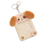 WEKAMOS Porta Tarjetas de Peluche para Identificación Llavero, Funda Protectora Tamaño 3 Pulgadas, Diseño de Perro Marrón, Adecuado para Oficina, Escuela y Transporte Público