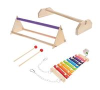 WEKAMOS Soporte De Madera para Pájaros y Gallinas Xilófono Arcoíris, Set De 3 Piezas Multifuncional, Suministros para Mascotas, Estación De Descanso Natural para Aves De Corral