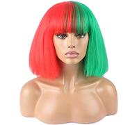 WeKen Peluca de moda para mujer, pelo corto tipo bob, recto, flequillo completo, postizos sintéticos, rojo y verde
