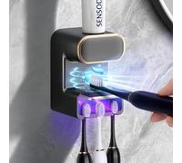 Wekity Dispensador automático de pasta de dientes eléctrico montado en la pared para niños y adultos, dispensador de pasta de dientes impermeable y a prueba de polvo para baño (negro)