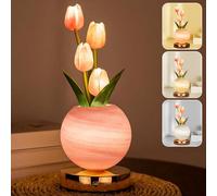 Wekity Lámparas de flores de tulipán, 3 colores regulables, luz nocturna de planeta, recargable, inalámbrica, tulipán, pequeña lámpara de mesa para decoración del hogar (rosa)