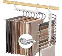 WEKIWGOT 2 Piezas Perchas para Pantalones, 9 En 1 para Ahorrar Espacio Perchas de Armario, Antideslizante Plegable de Acero Inoxidable Percha para Hombres y Mujeres, Sostén, Falda, Jeans (Blanco)