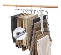 WEKIWGOT Perchas para Pantalones, 2 Piezas Perchas de Armario de Ahorro de Espacio 6 En 1, Percha de Acero Inoxidable Plegable para Hombres y Mujeres Vaqueros, Leggings, Faldas, Toallas