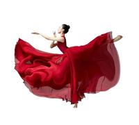 WEKONUMEX Conjunto de Danza del Vientre, Falda de Gasa de Doble Capa con Vuelo Grande de 720 Grados, Falda roja y Blanca, Traje de Baile(Red,S Skirt length85cm)