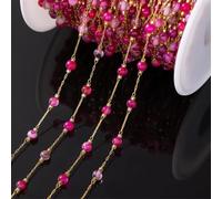 WEKONUMEX Crystal Bead Strands, Cadena de Cuentas de Piedras Preciosas de Acero Inoxidable de 1 m y 4,5 mm Multicolor for Hacer Joyas(Rose Red)