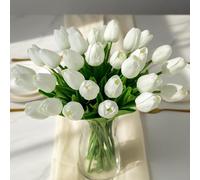 Wekuw 15 Piezas Tulipanes Flores Artificiales Decoracion Ramo de Flores Naturales a Domicilio Artificiales Realistas Tulipanes Real Touch para la decoración de la Boda del Partido(Blanco)