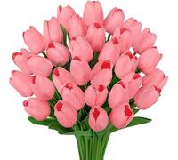 Wekuw 15 Piezas Tulipanes Flores Artificiales Decoracion Ramo de Flores Naturales a Domicilio Artificiales Realistas Tulipanes Real Touch para la decoración de la Boda del Partido(Rosa)