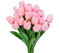 Wekuw 15 Piezas Tulipanes Flores Artificiales Decoracion Ramo de Flores Naturales a Domicilio Artificiales Realistas Tulipanes Real Touch para la decoración de la Boda del Partido(Carne Rosada)