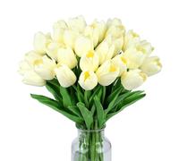 Wekuw 15 Piezas Tulipanes Flores Artificiales Decoracion Ramo de Flores Naturales a Domicilio Artificiales Realistas Tulipanes Real Touch para la decoración de la Boda del Partido(Blanco lechoso)