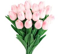 Wekuw 15 Piezas Tulipanes Flores Artificiales Decoracion Ramo de Flores Naturales a Domicilio Artificiales Realistas Tulipanes Real Touch para la decoración de la Boda del Partido(Blanco Rosa)
