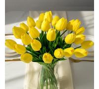 Wekuw 15 Piezas Tulipanes Flores Artificiales Decoracion Ramo de Flores Naturales a Domicilio Artificiales Realistas Tulipanes Real Touch para la decoración de la Boda del Partido(Amarillo)