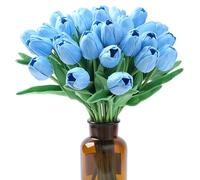 Wekuw 15 Piezas Tulipanes Flores Artificiales Decoracion Ramo de Flores Naturales a Domicilio Artificiales Realistas Tulipanes Real Touch para la decoración de la Boda del Partido(Lago Azul)