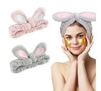 Wekuw 2 Piezas Diadema Maquillaje Mujer, Felpa Cinta Pelo Maquillaje Orejas de Conejo, Felpa Pelo Mujer,Diadema Skincare para Spa, Ducha, Limpieza Facial, Maquillaje (2 Colores)