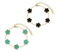 Wekuw 2 Piezas Trebol de Cuatro Hojas Pulsera Trebol 4 Hojas Collar de Trébol 18k Stainless Steel Bracelets Women Adecuado para Regalos de Cumpleaños Regalos de San Valentín (Negro, Verde)