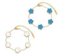 Wekuw 2 Piezas Trebol de Cuatro Hojas Pulsera Trebol 4 Hojas Collar de Trébol 18k Stainless Steel Bracelets Women Adecuado para Regalos de Cumpleaños Regalos de San Valentín (Azul, Blanco)