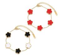 Wekuw 2 Piezas Trebol de Cuatro Hojas Pulsera Trebol 4 Hojas Collar de Trébol 18k Stainless Steel Bracelets Women Adecuado para Regalos de Cumpleaños Regalos de San Valentín (Rojo, Blanco y Negro)