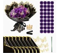 Wekuw 24 Piezas Ramo de Rosas Artificiales con Purpurina Ramo de Rosas Artificiales para el Día de San Valentín, para el Día de San Valentín, Boda, Aniversario, Día de la Madre y Más (Morado)