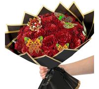 Wekuw 24 Piezas Ramo de Rosas Artificiales con Purpurina Ramo de Rosas Artificiales para el Día de San Valentín, para el Día de San Valentín, Boda, Aniversario, Día de la Madre y Más (Rojo)