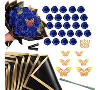 Wekuw 24 Piezas Ramo de Rosas Artificiales con Purpurina Ramo de Rosas Artificiales para el Día de San Valentín, para el Día de San Valentín, Boda, Aniversario, Día de la Madre y Más (Azul Real)