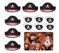 Wekuw 6 Piezas Sombrero y Parche de 6 Pirata Sombrero Pirata Niño Gorro Pirata Infantil Accesorios Pirata Niño Adecuado para Fiestas Navideñas, Fiestas Temáticas Piratas Jugar al Capitán Jack Sparrow
