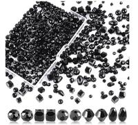 Wekuw 600 Piezas Cuentas de Cristal (Negro 4/6/8 mm) Purpurina Manualidades Cuentas de Cristal para Hacer Bolsos Bolas Pulseras Vidrio Adecuado para Collares, Pulseras, Joyería Artesanal DIY