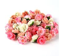 Wekuw 80 Piezas Flores Artificiales Decoracion Rosas Artificiales,Cabezas de Flores de Rosas Artificiales, Decoración de Boda y Fiesta DIY (4 Colores)