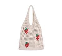 Wekuw bolso de Hombro para Mujer Patrón de Fresa Bolsa Playa Bolsa Shopper Tote Bag Bolsos Tejidos Crochet de Mano Bohemio, para el Trabajo y Compras